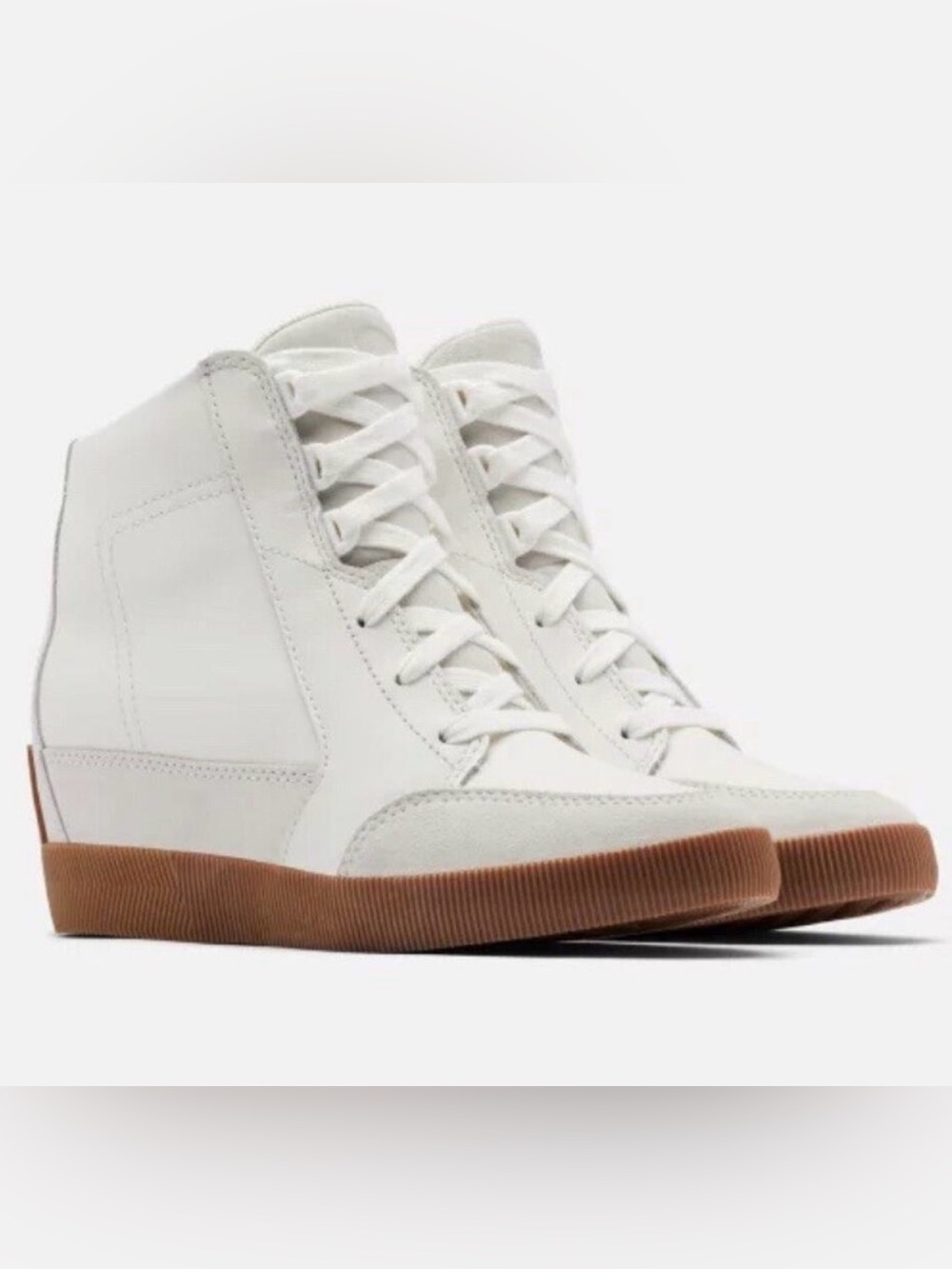 🆕Sorel Out N About Wedge Lace Up Bootie Sea Salt/Gum Women Sneakers